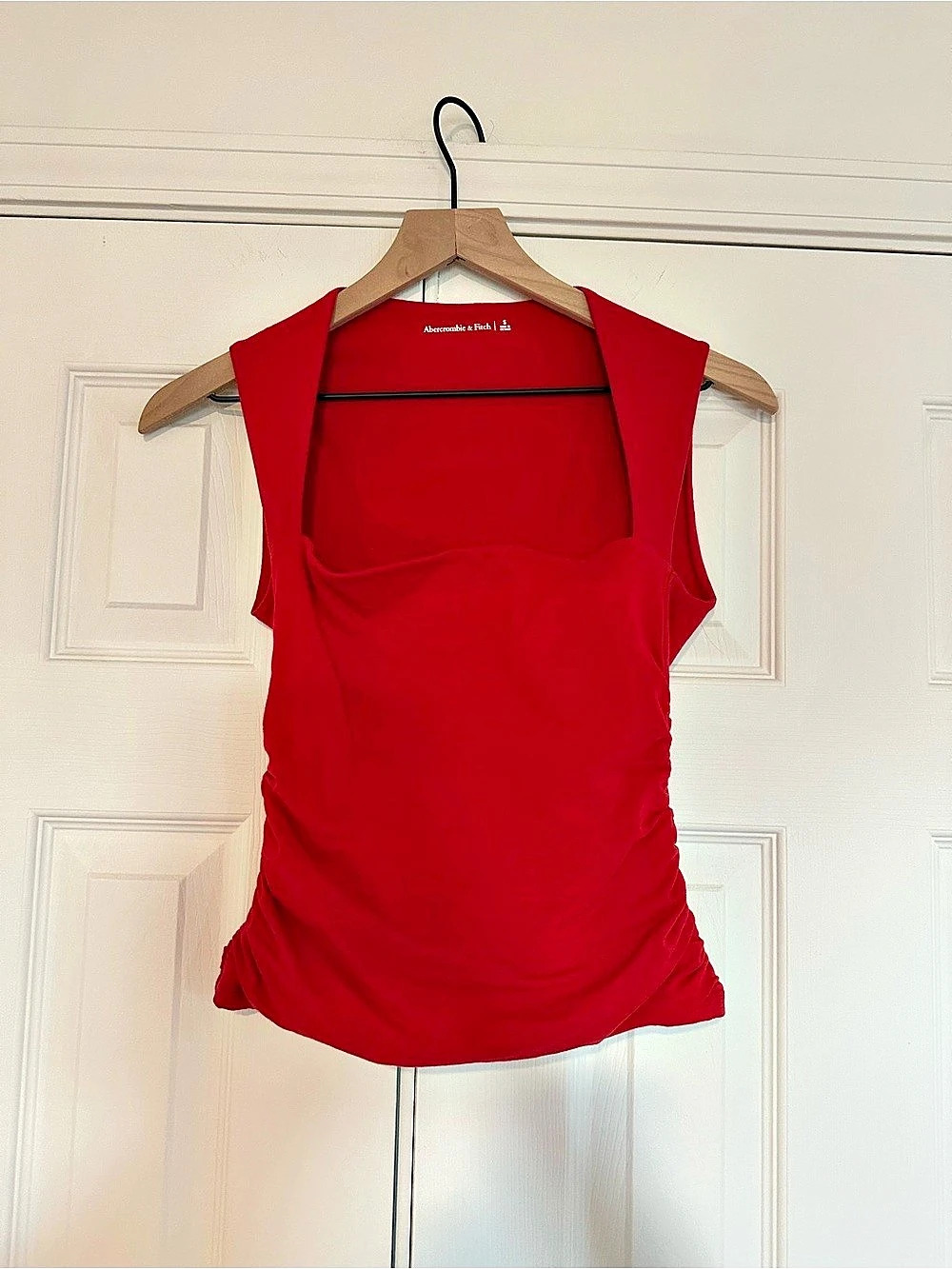 Red Abercrombie & Fitch Square Neck Ruched Sleeveless Top Red